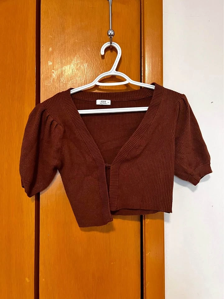 Ardene Chocolate Brown Ribbed Cropped Cardigan - Size S/P