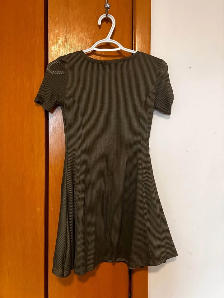 Ribbed Knit A-Line Dress - Forest Green - Scoop Neck - Medium - photo 2