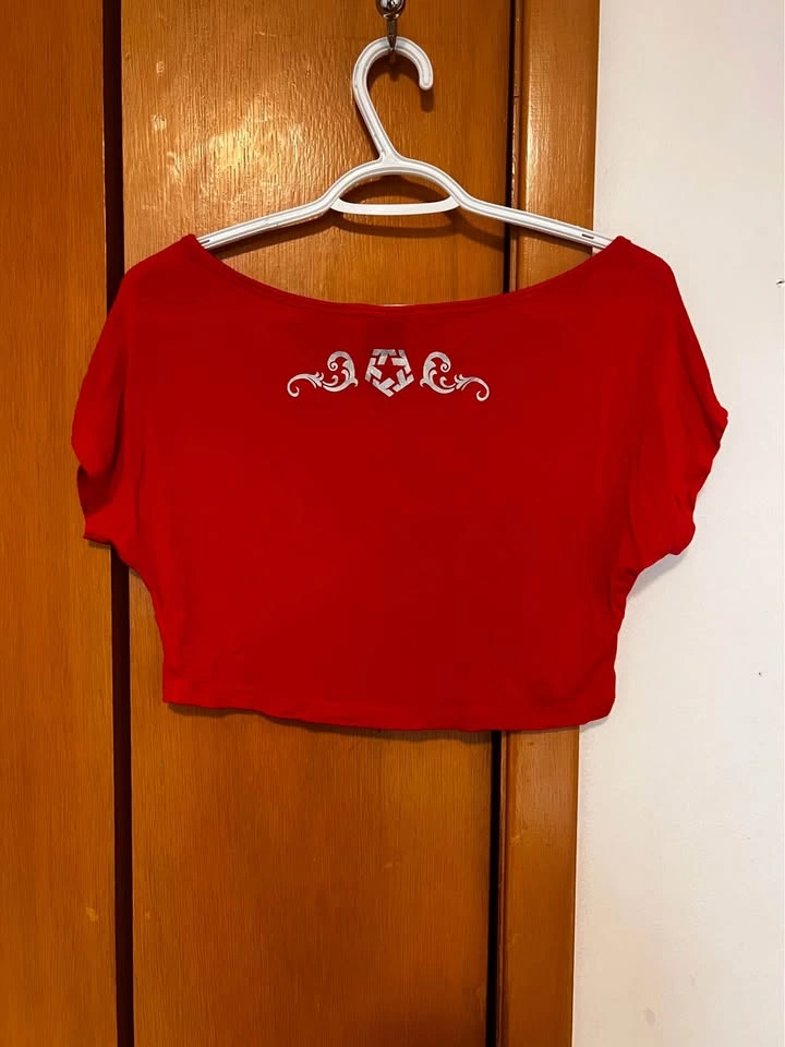 Tribal Gear Red Boatneck Cropped Tee - Silver Foil Logo - Women' - photo 2