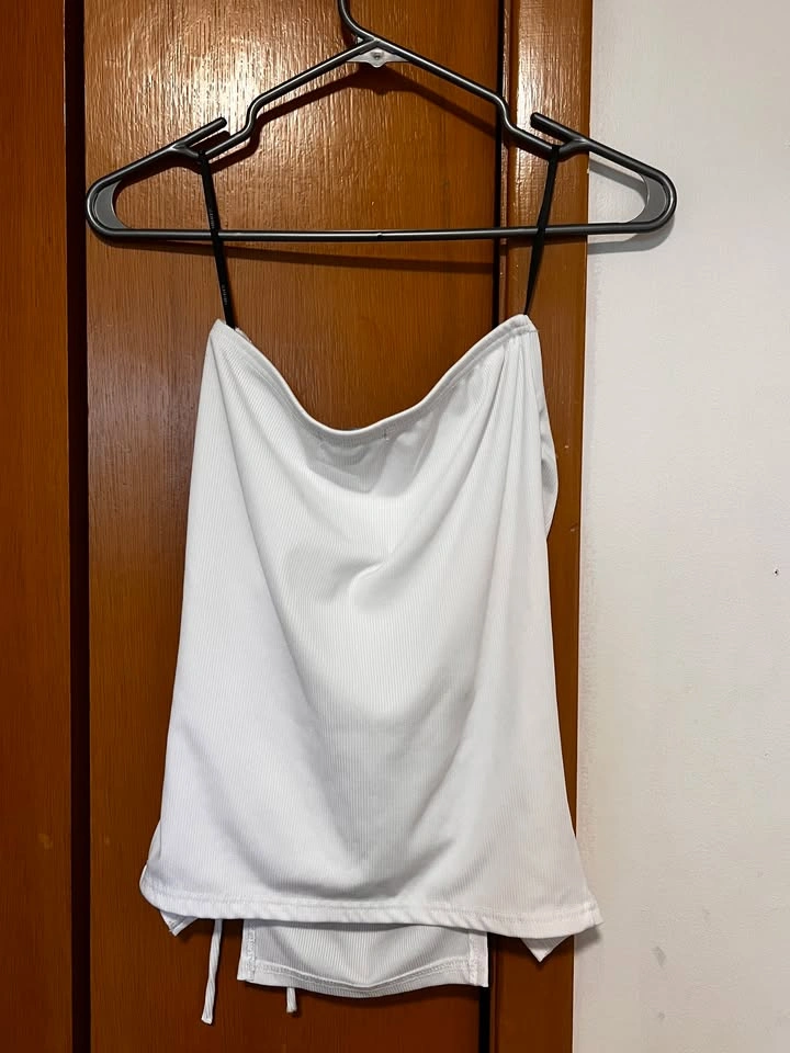 White Ribbed Ruched Mini Skirt - Adjustable Sides - photo 2