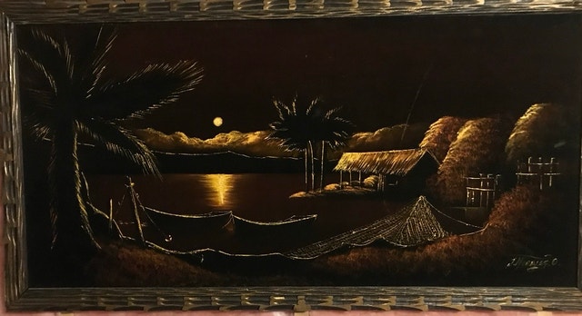 Vintage J. Morales O. Hand Painted Black Velvet Painting