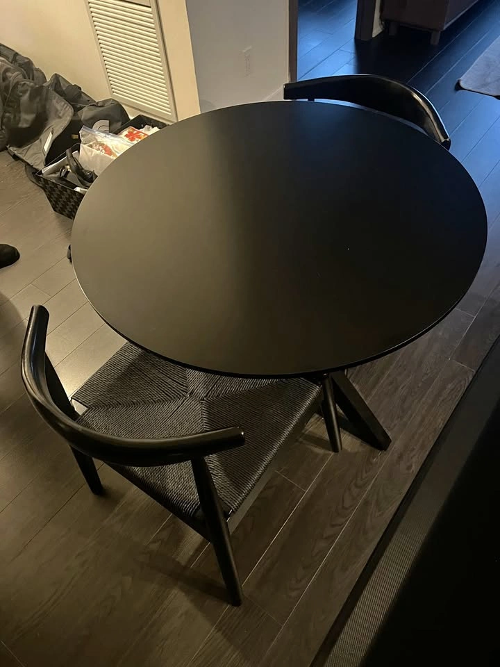Solid Wood Round Dining Table - Brown & Black