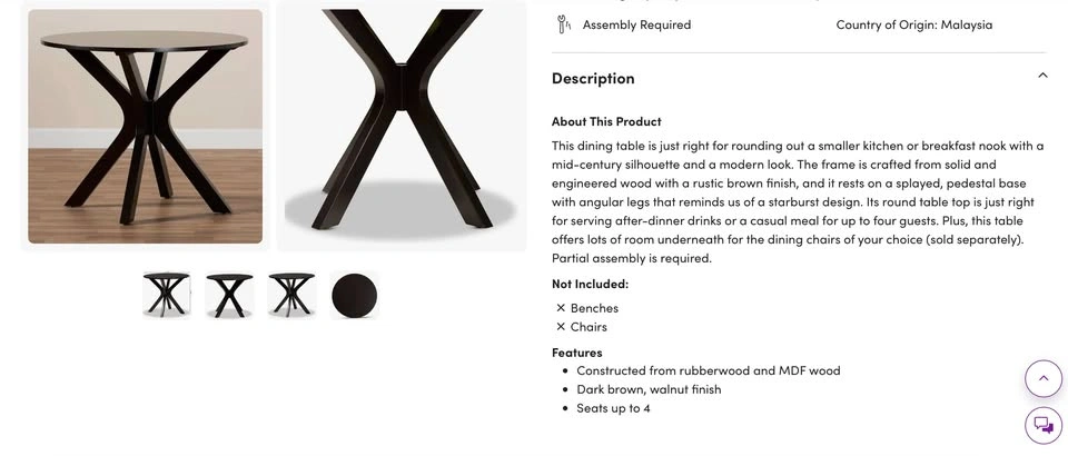 Solid Wood Round Dining Table - Brown & Black - photo 5