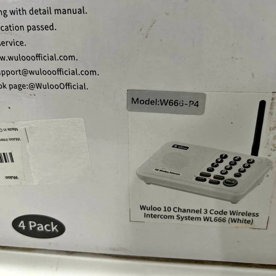 Wuloo Wireless Intercom System – 4 Pack, New in Box