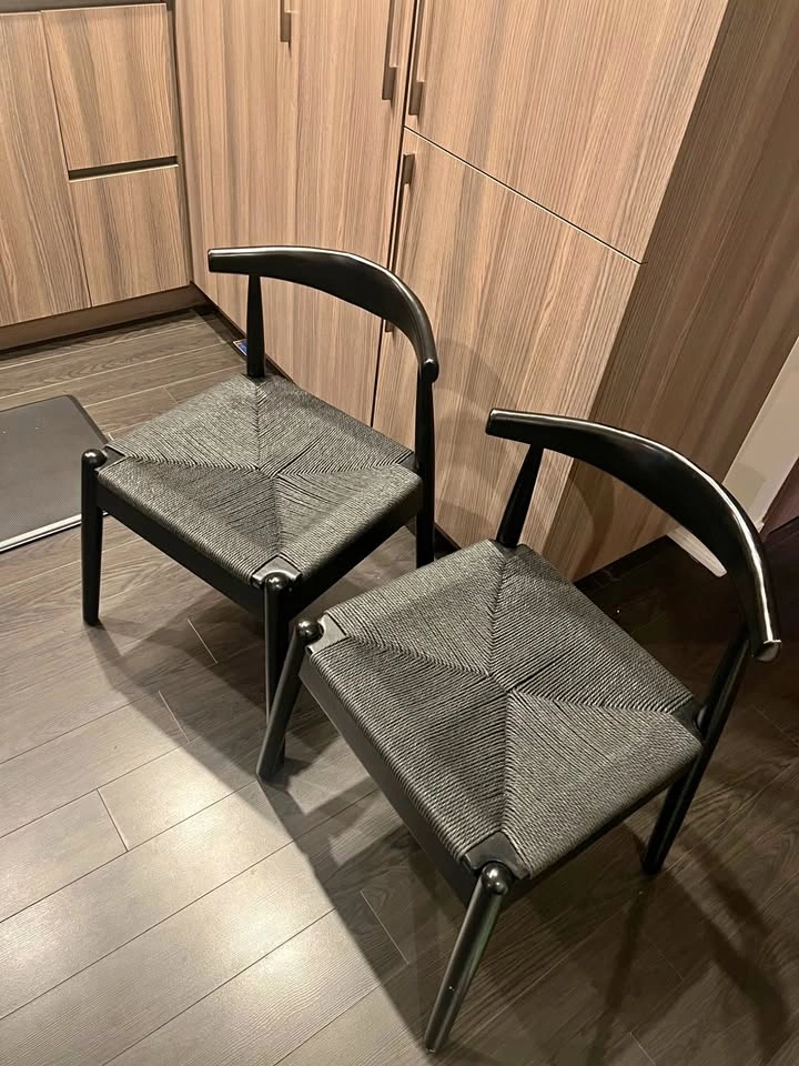 Solid Wood & Rattan Dining Chairs (Set of 4) - Black