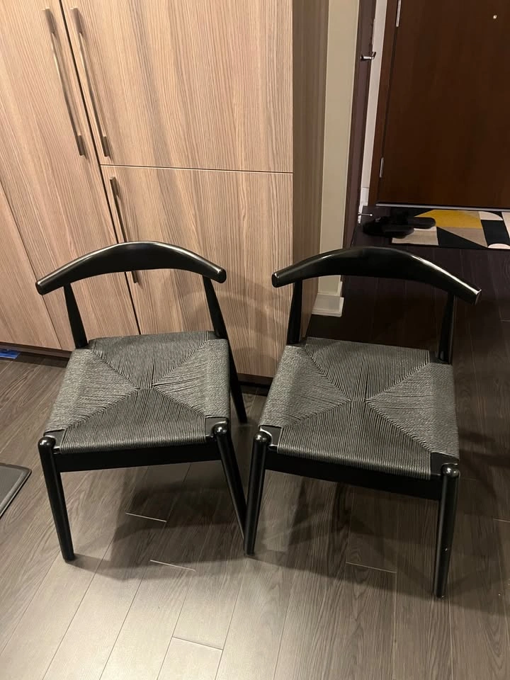 Solid Wood & Rattan Dining Chairs (Set of 4) - Black - photo 2