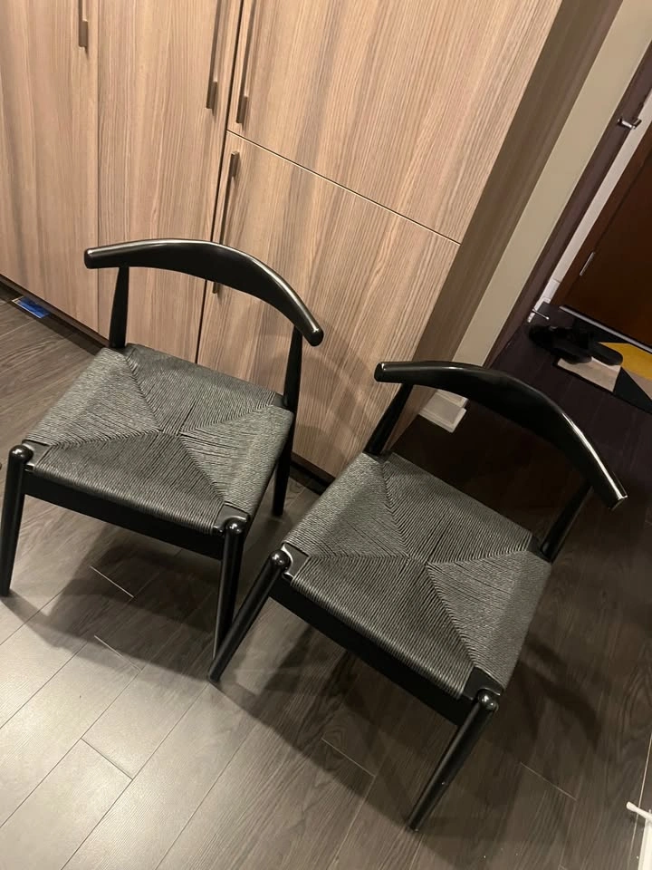 Solid Wood & Rattan Dining Chairs (Set of 4) - Black - photo 3