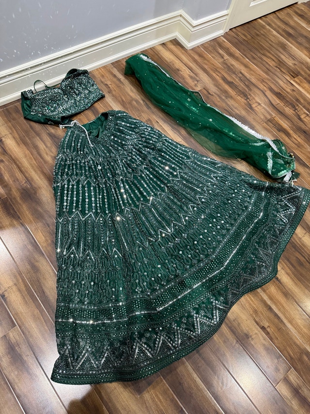 Dark Green Embellished Lehenga / Indian Wedding Outfit