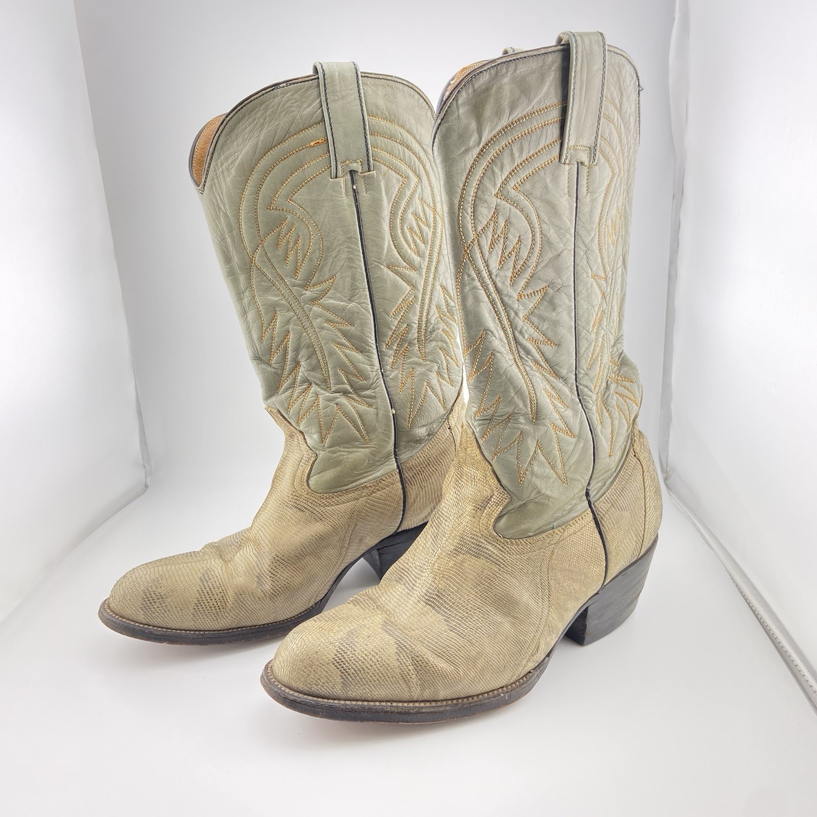 Vintage Botas Sonora Lizard Skin Cowboy Boots Mens 7E Wide - photo 2