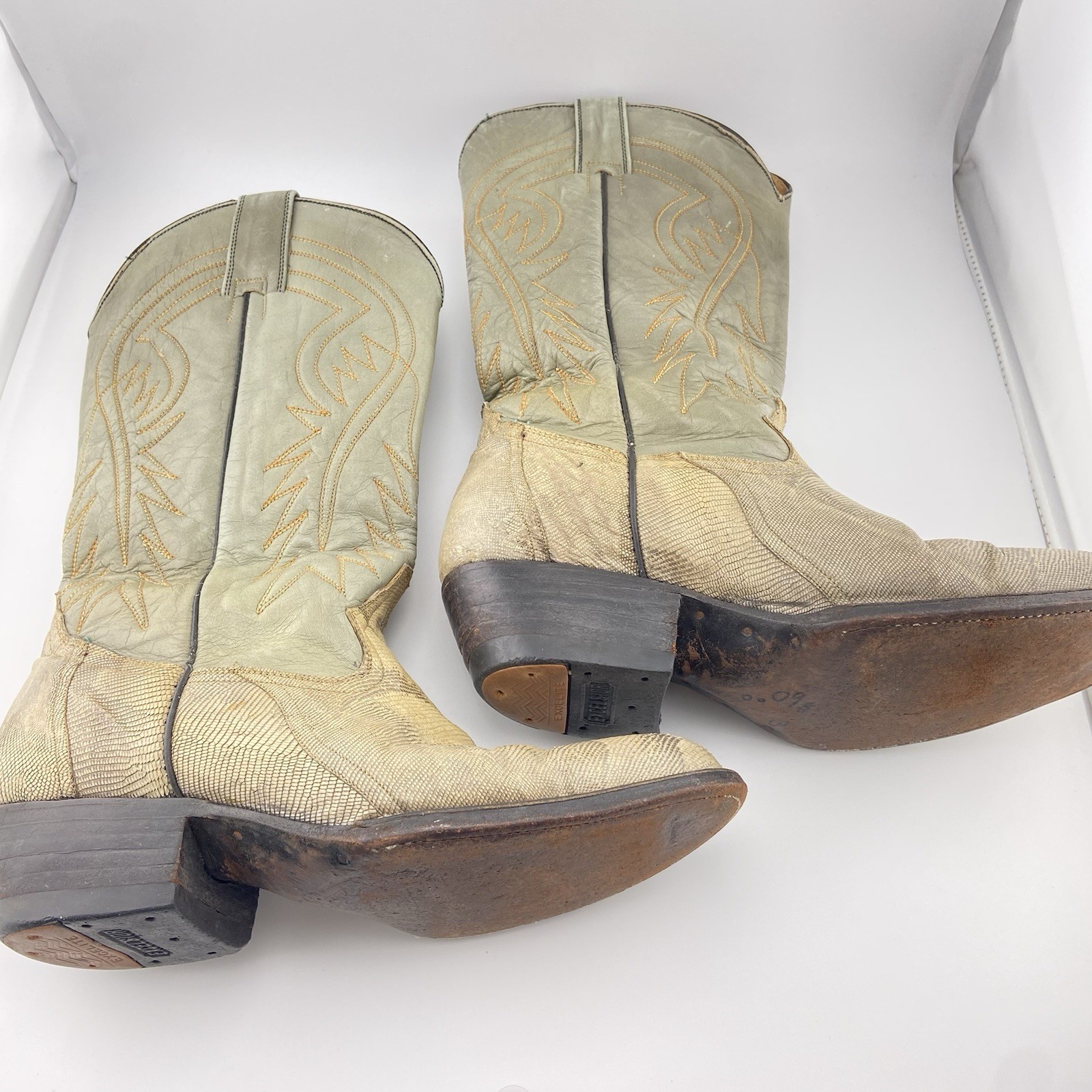 Vintage Botas Sonora Lizard Skin Cowboy Boots Mens 7E Wide - photo 5
