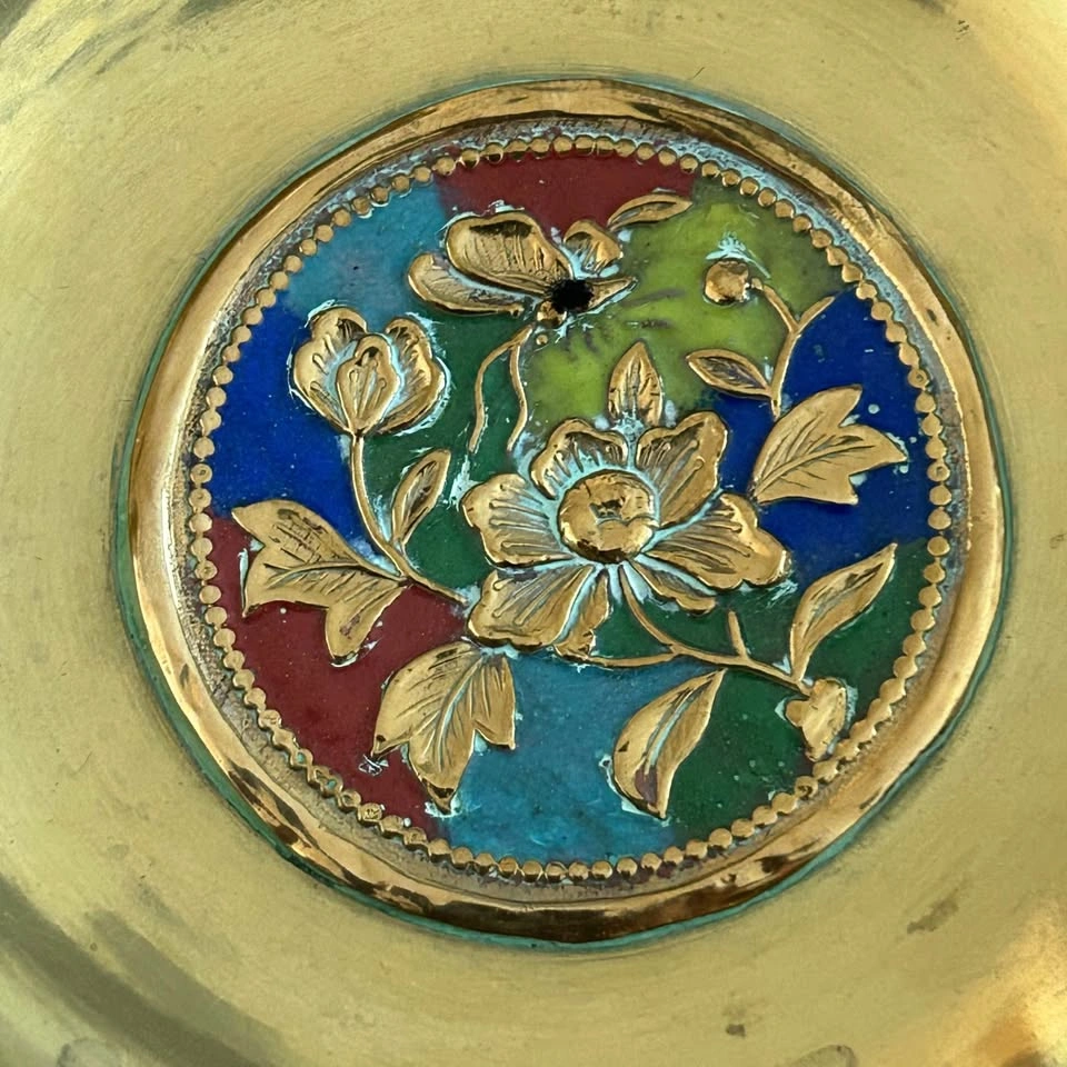 Vintage Brass Cloisonné Trinket Dish - Floral Enamel - photo 2