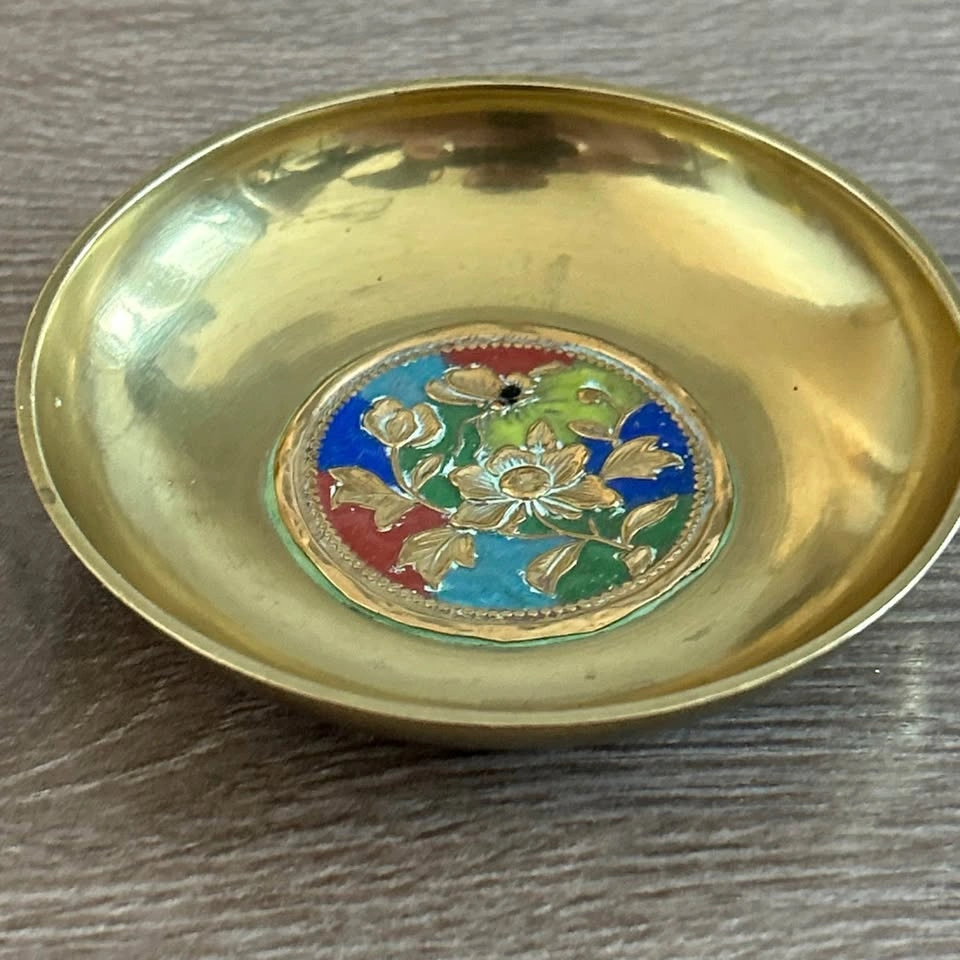 Vintage Brass Cloisonné Trinket Dish - Floral Enamel - photo 5