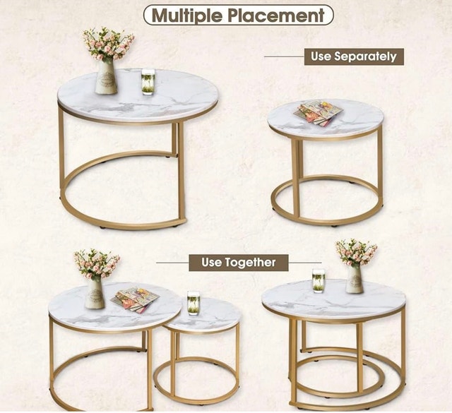 White Round Nesting Coffee Table with Gold Base - photo 4