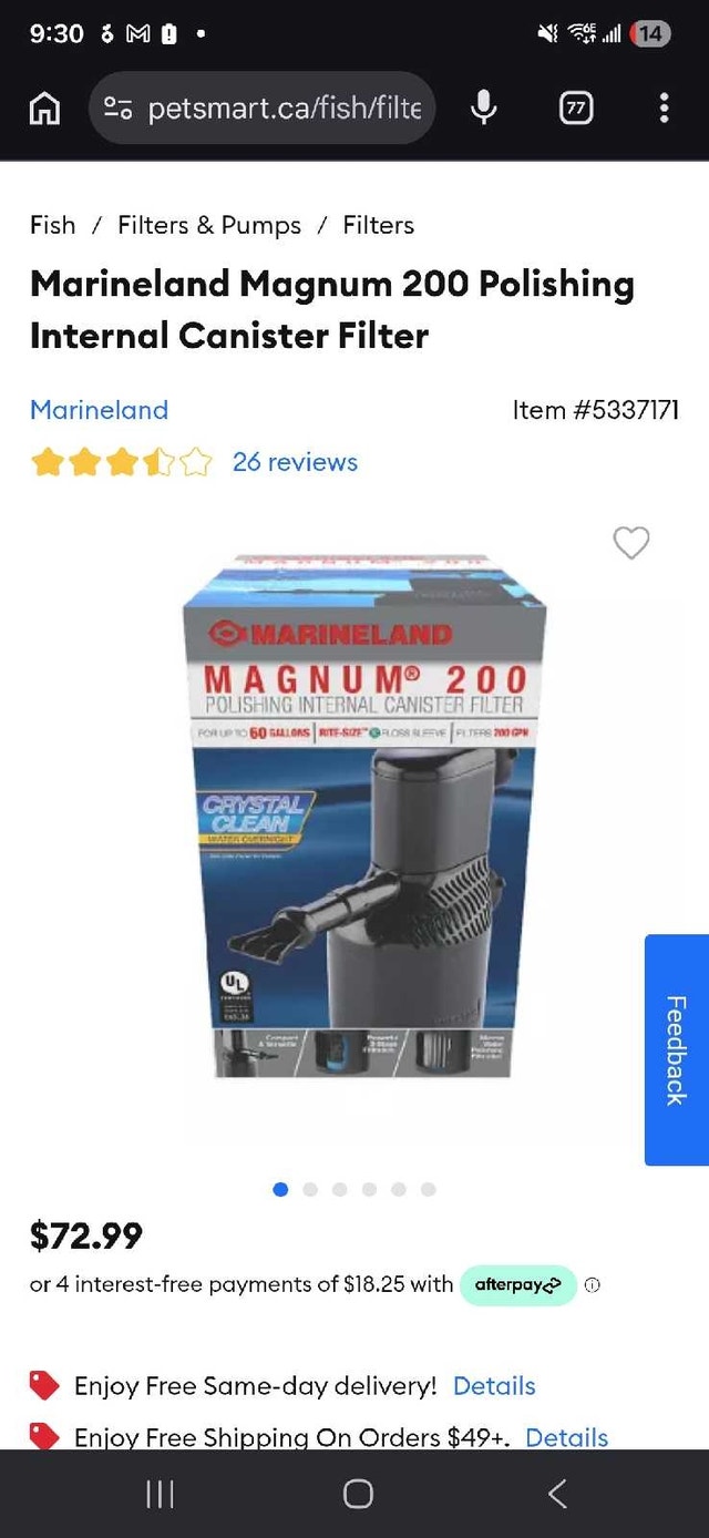 Marineland Magnum 200 Polishing Internal Canister Filter