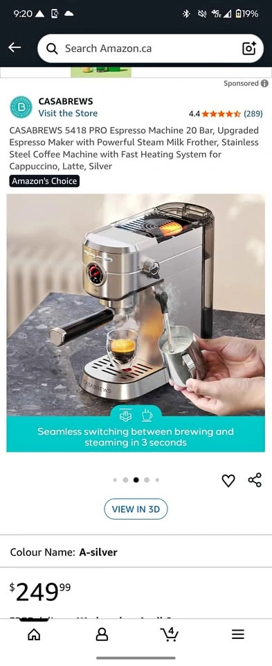 Casa brews 20Bar Espresso Coffee Machine 5418PRO