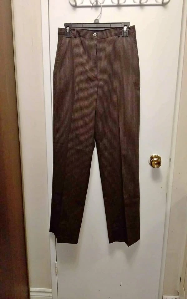 Evan Picone Brown Pinstripe Stretch Pants - Size 8