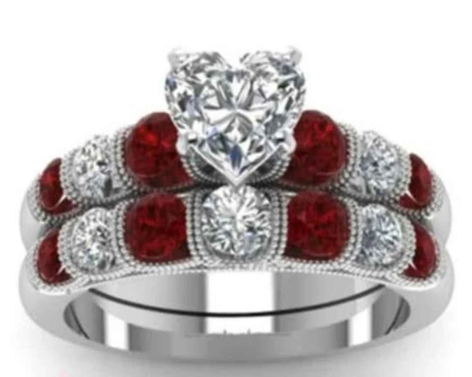 3pc Rhinestone Stainless Steel Ring - Red - photo 3