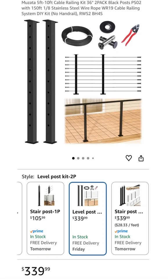 Muzata Cable Railing Kit – 36” Black Posts (2 Pack) with 150ft C - photo 3