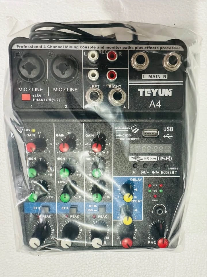 TEYUN 4-Channel Professional Audio Mixer – 48V Phantom Power - photo 2