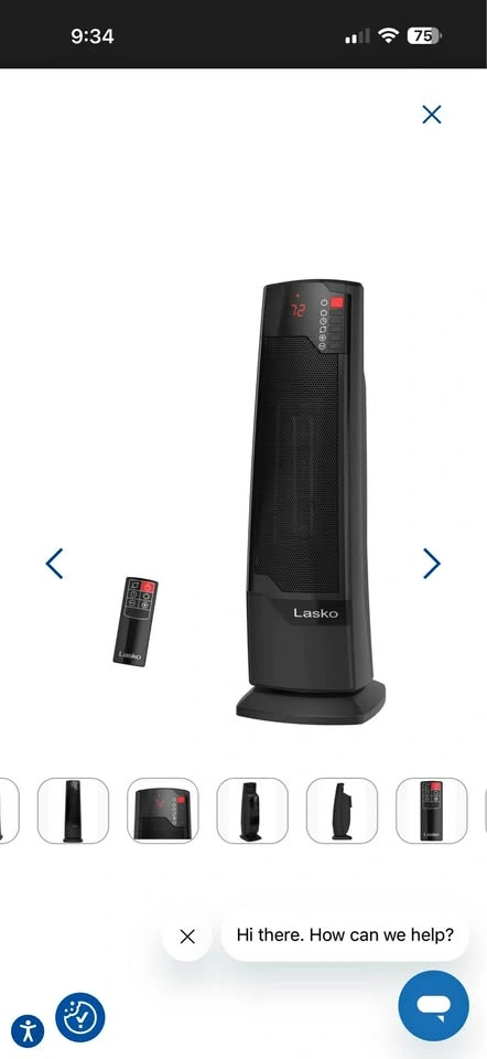 Lasko 1500W Electric Oscillating Ceramic Tower Space Heater with
