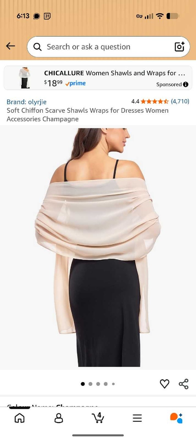 Soft Chiffon Scarf in Champagne color