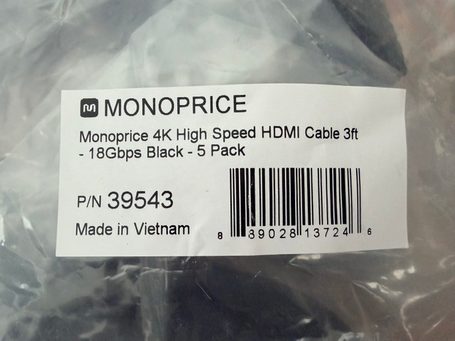 HDMI Cables - Monoprice - 5 Pack - 3ft/4K/18.5Gpbs - photo 2
