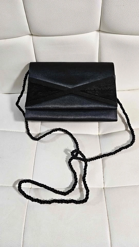 Black Clutch Bag with Strap and Beaded Design
