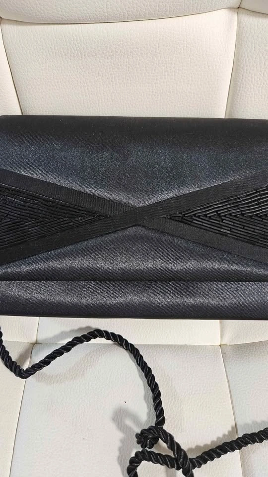 Black Clutch Bag with Strap and Beaded Design - photo 2
