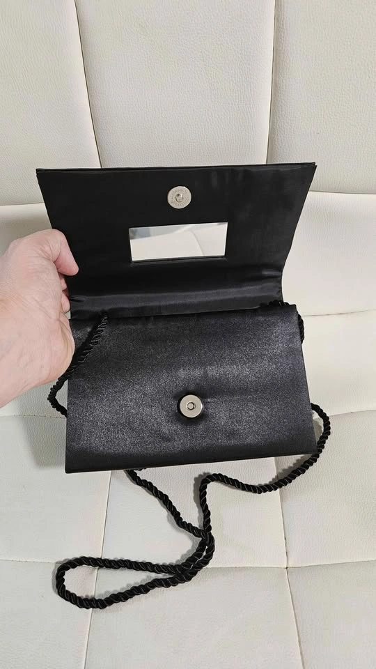 Black Clutch Bag with Strap and Beaded Design - photo 4