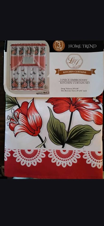 L&Y Apple Embroidery 3pc Kitchen Curtain Set - photo 2