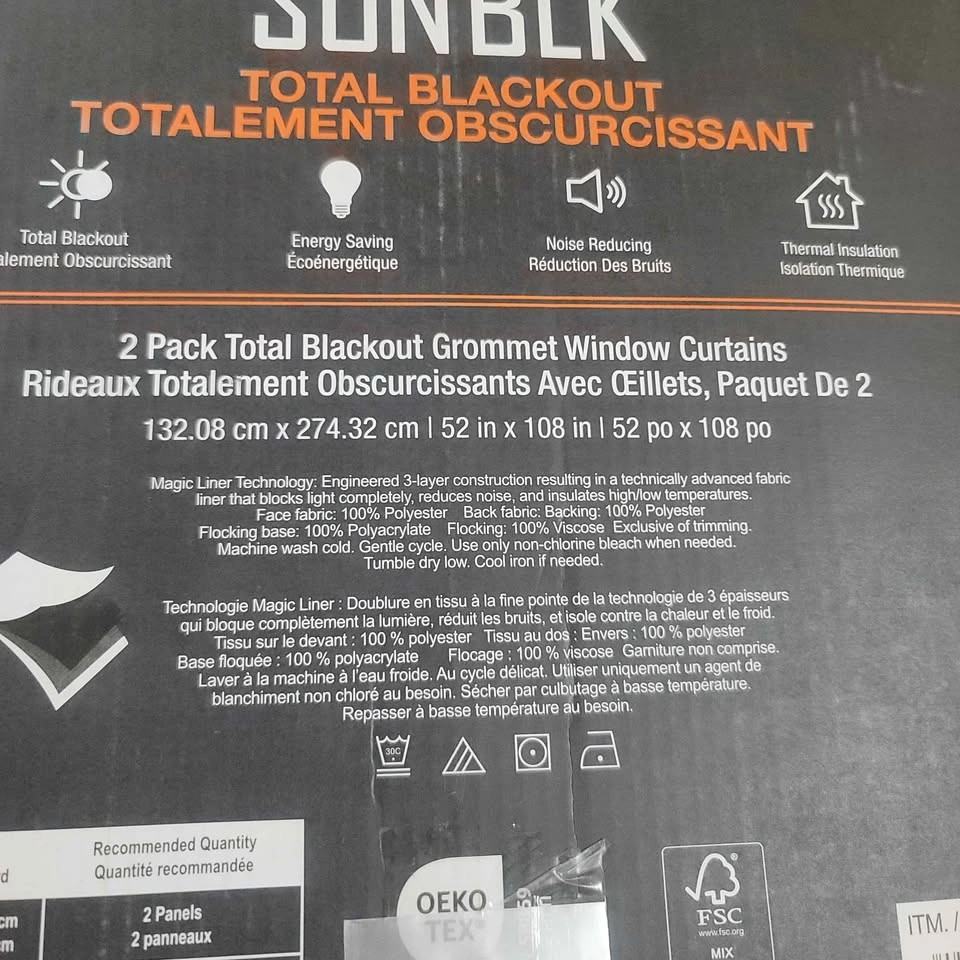 2 Panels Sun+Blk Total Blackout Grommet Curtains - Off White/Bei - photo 5