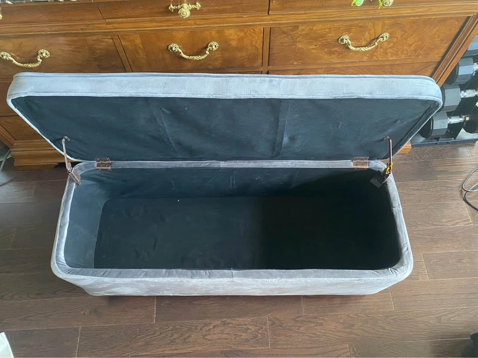 Grey Velvet Storage Bench - photo 2