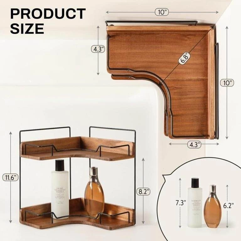 2-Tier Wooden Corner Shelf Organizer - photo 2