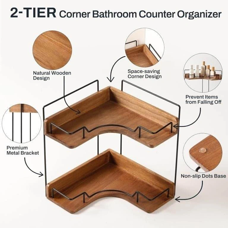 2-Tier Wooden Corner Shelf Organizer - photo 3