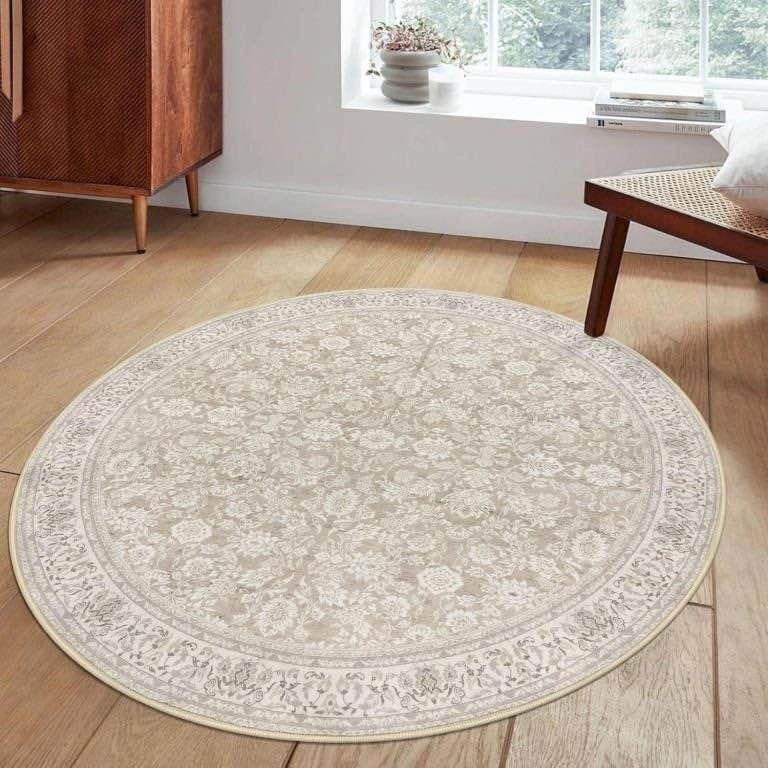 Round Rug Washable for Entryway - Distressed Floral - photo 3