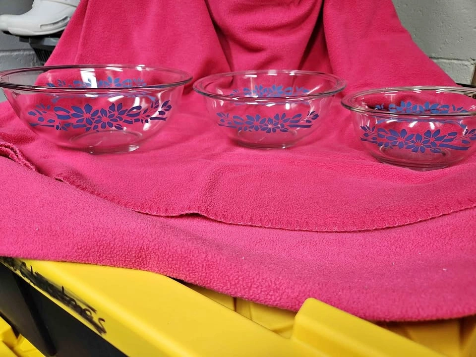 Vintage Pyrex Blue Butterfly Gold Mixing Bowls Set of 3