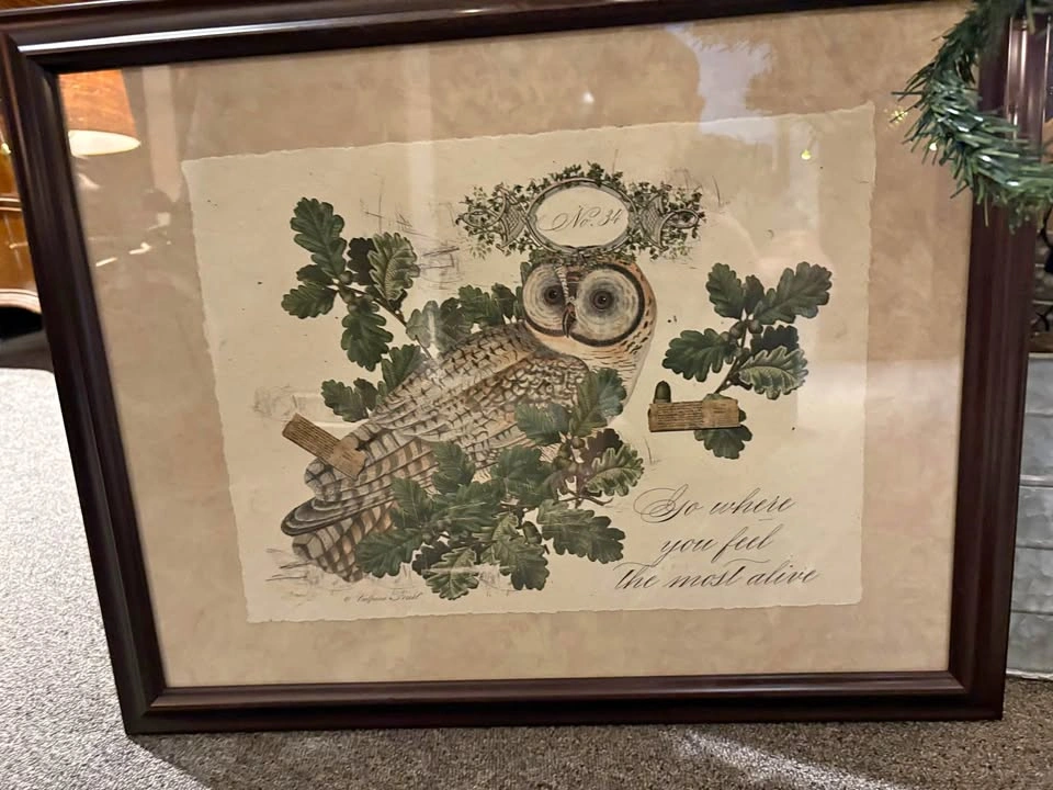 Artisan Woodland Owl Large Artwork Framed