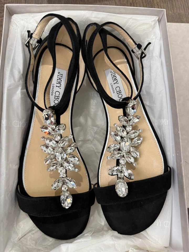 Jimmy Choo Black Crystal Embellished Sandals 7.5 - photo 2