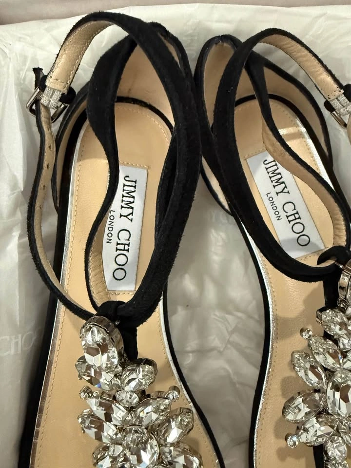 Jimmy Choo Black Crystal Embellished Sandals 7.5 - photo 3