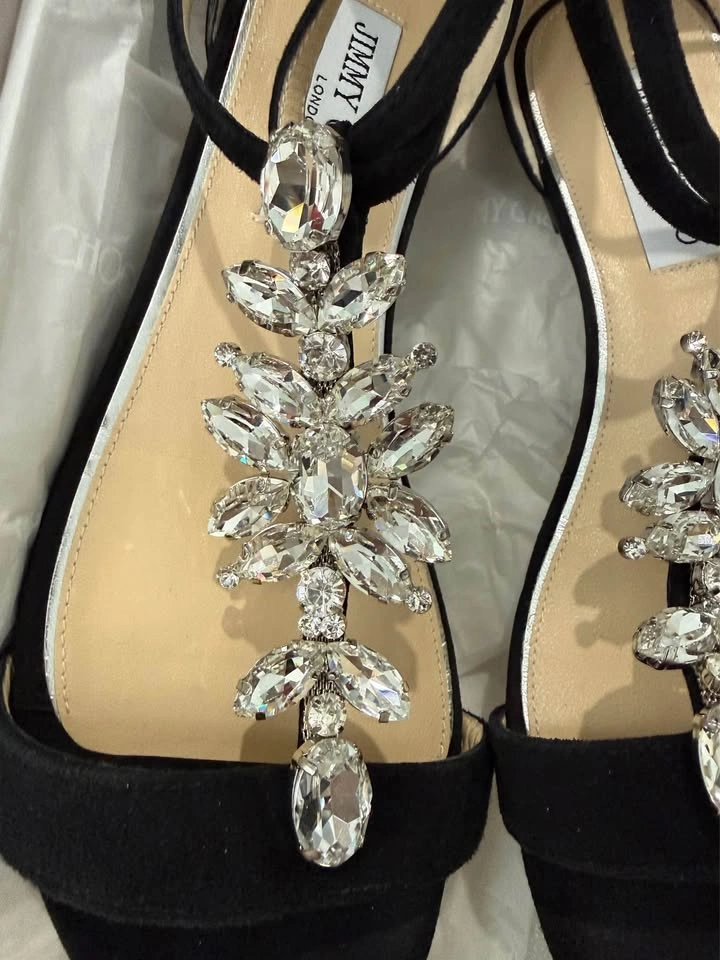 Jimmy Choo Black Crystal Embellished Sandals 7.5 - photo 4