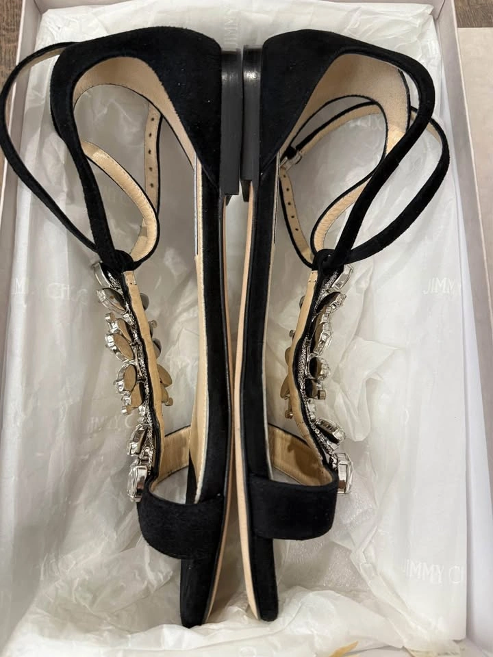 Jimmy Choo Black Crystal Embellished Sandals 7.5 - photo 5