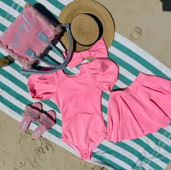 NWT Rare Barbie Pink Swimsuit+Skirt Set from Korea sz Small-Slim - photo 2