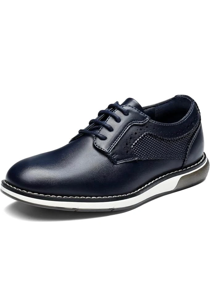 Bruno Marc Navy Leather Boy's Dress Shoes Youth 4