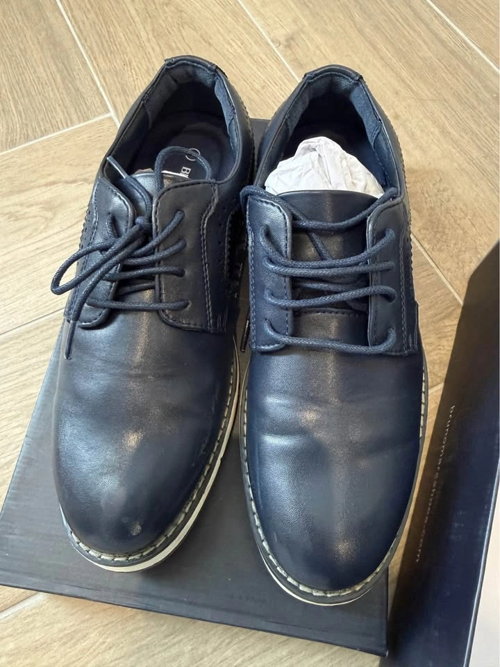Bruno Marc Navy Leather Boy's Dress Shoes Youth 4 - photo 2