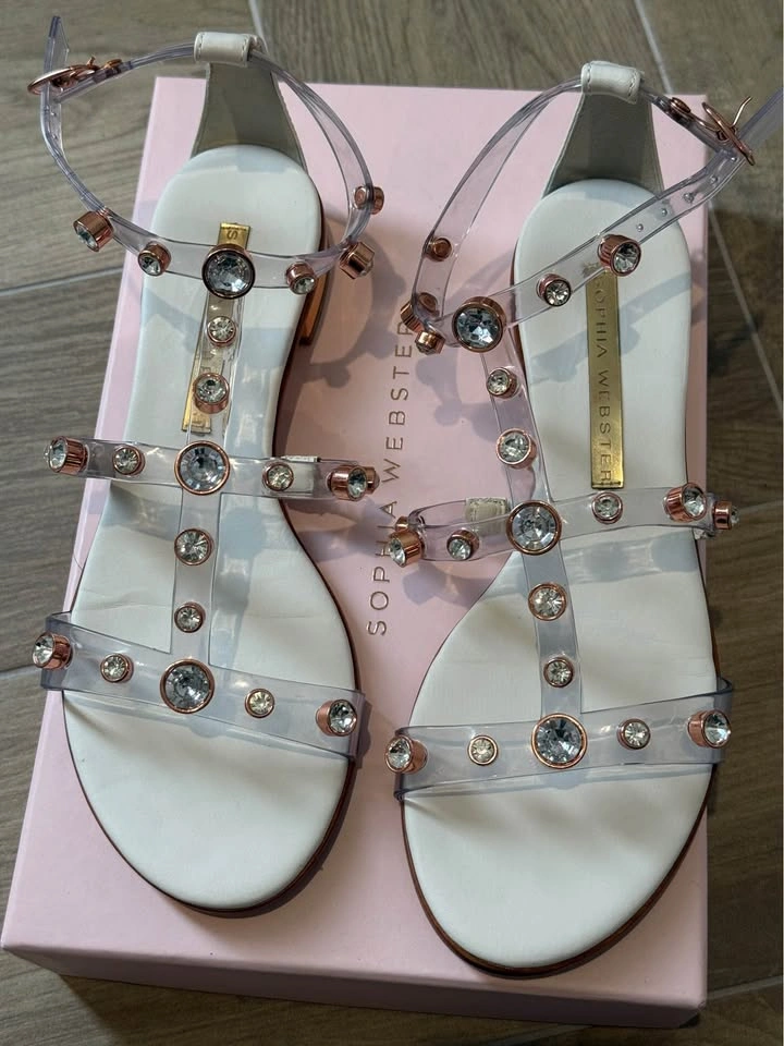 Sophia Webster Dina Crystal Clear Flat Sandals White/Rose Gold S - photo 2