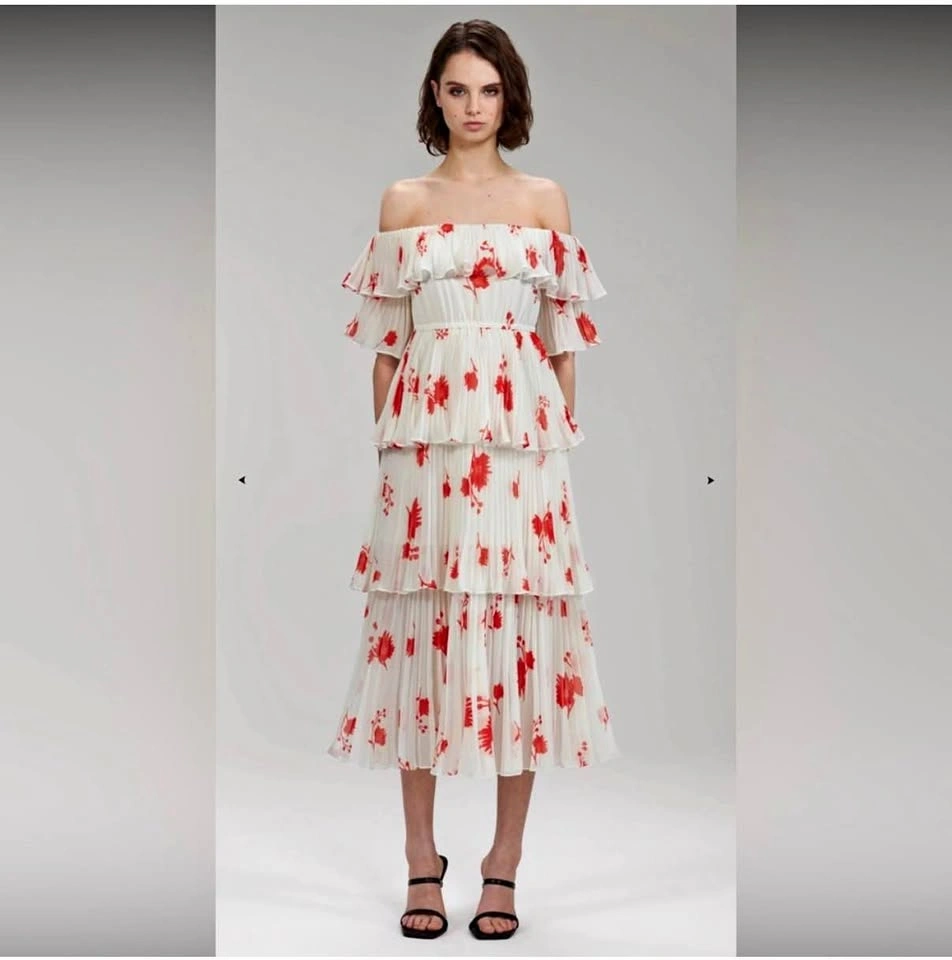 Self-Portrait Wild Daisy Print Strapless Midi Dress US 0
