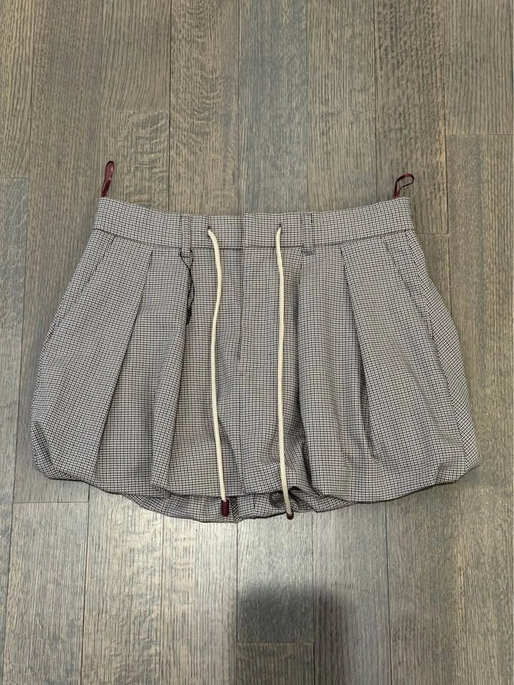 Zara Plaid Houndstooth Bubble Hem Mini Skirt Drawstring XS - photo 2