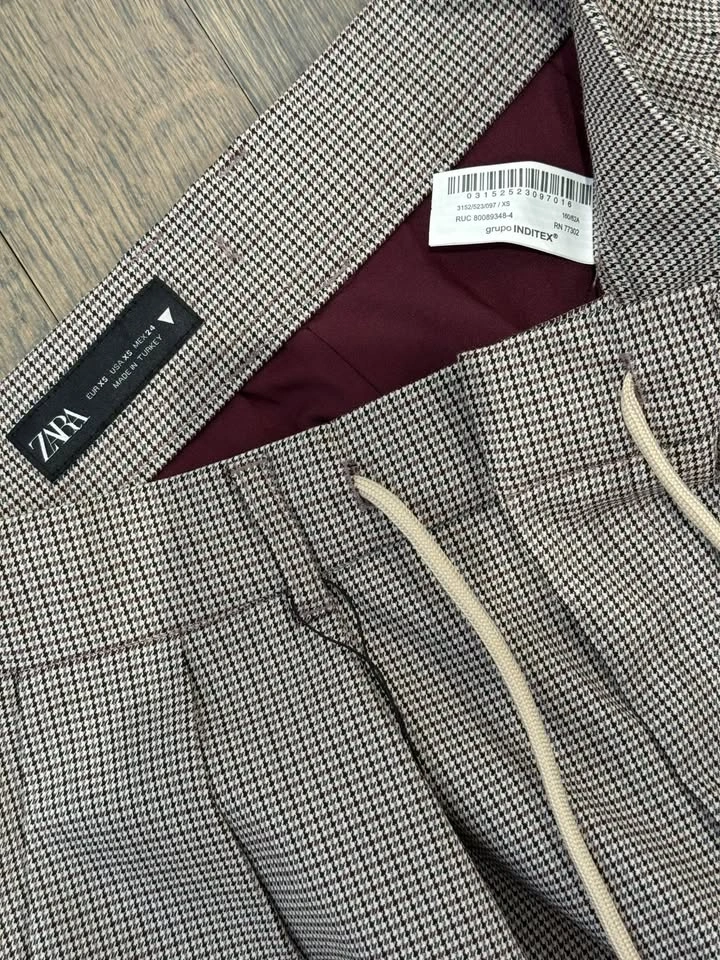 Zara Plaid Houndstooth Bubble Hem Mini Skirt Drawstring XS - photo 3
