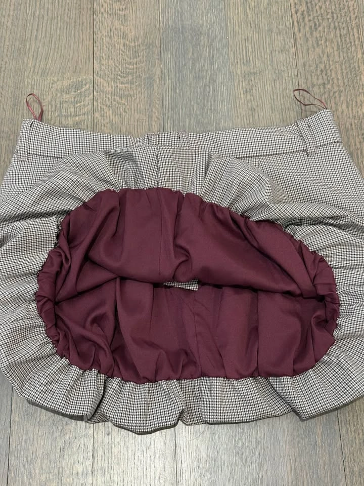 Zara Plaid Houndstooth Bubble Hem Mini Skirt Drawstring XS - photo 5