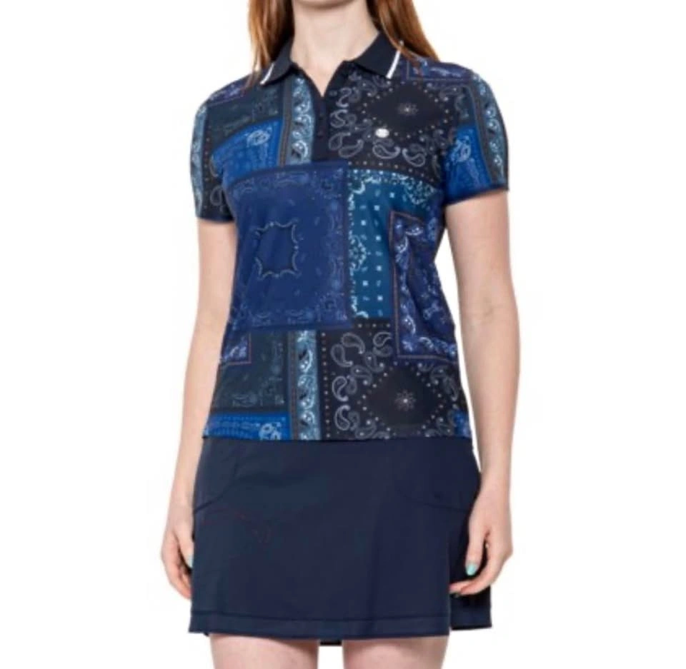 NWT G/FORE Women's Blue Bandana Patchwork Polo Shirt S Small